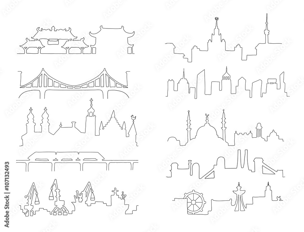 Skylines. Town. Isolated on a white background. Doodle.