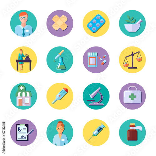 Pharmacy In Circle Icon Set