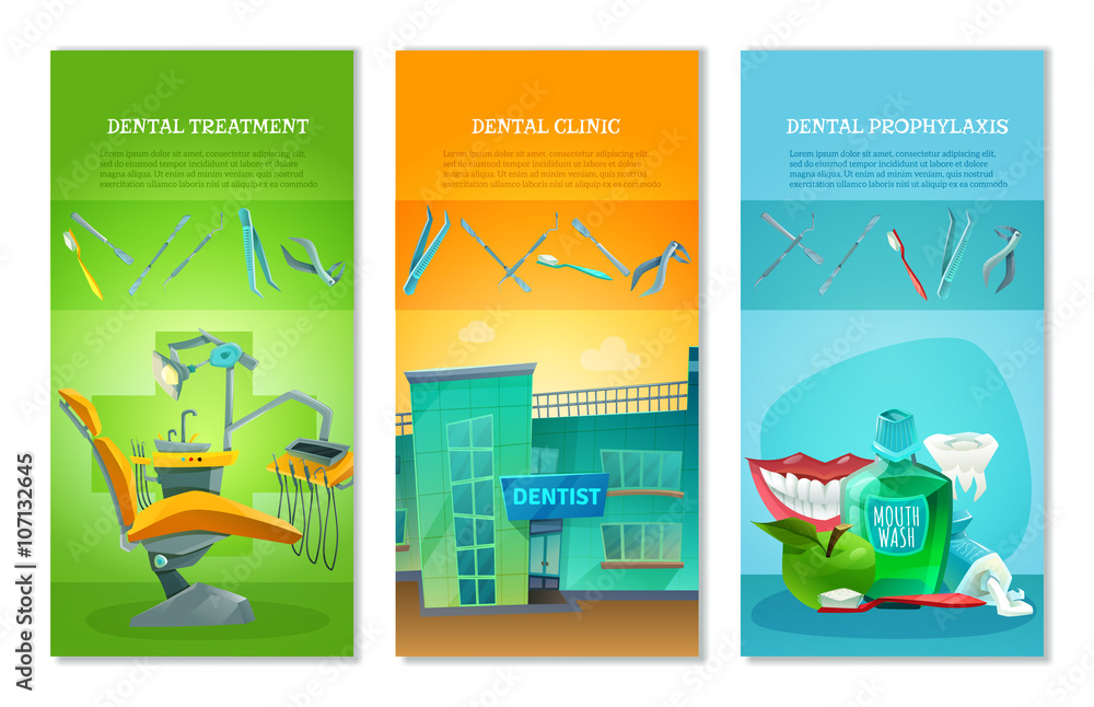 Fototapeta premium Dentist 3 Flat Vertical Banners Set 