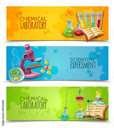 Scientific Chemical Laboratory Flat Banners Set
