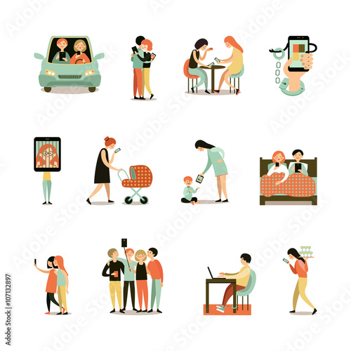 Internet Addiction Decorative Icons Set