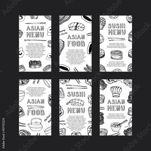 Hand drawn asian food cards