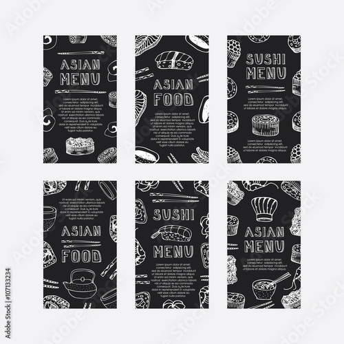 Hand drawn asian food cards