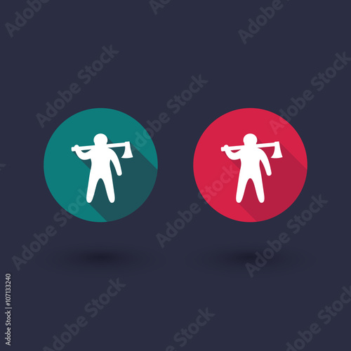 lumberjack, logger icon, man with axe, lumberman round flat icons, vector illustration
