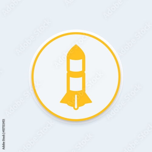 Rocket icon, missile, rocket launch pictogram, round icon, vector illustration