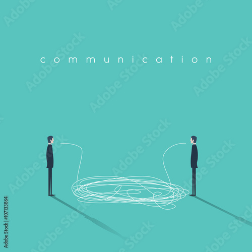 Business communication concept illustration with tangled lines. Businessmen having conversation symbol. Sign of misunderstanding or communicating breakdown.