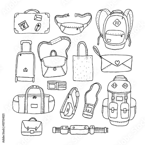 Vector Set of Sketch Bags. Isolated.