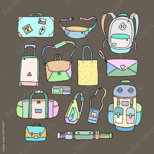 Vector Set of Sketch Bags. Isolated.