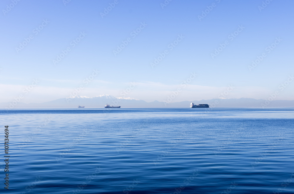 The gulf of Thessaloniki, Greece, on a sunny sky