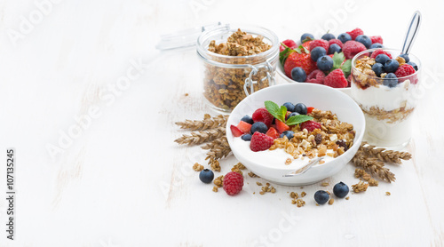 Tableau sur toile healthy breakfast with natural yogurt, muesli and berries