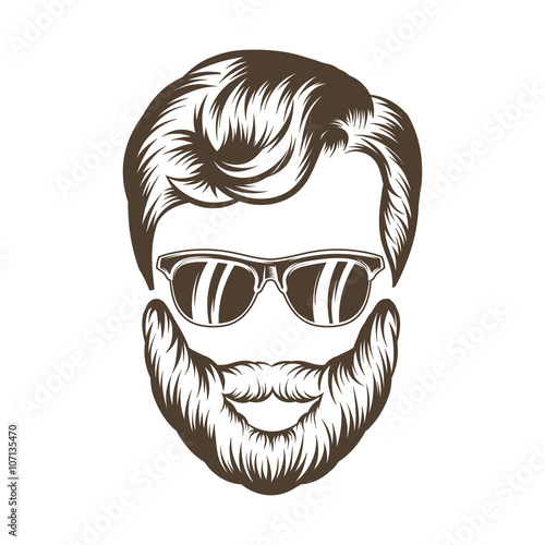 Hipster man hair and beard. Hand drawn vector illustration 