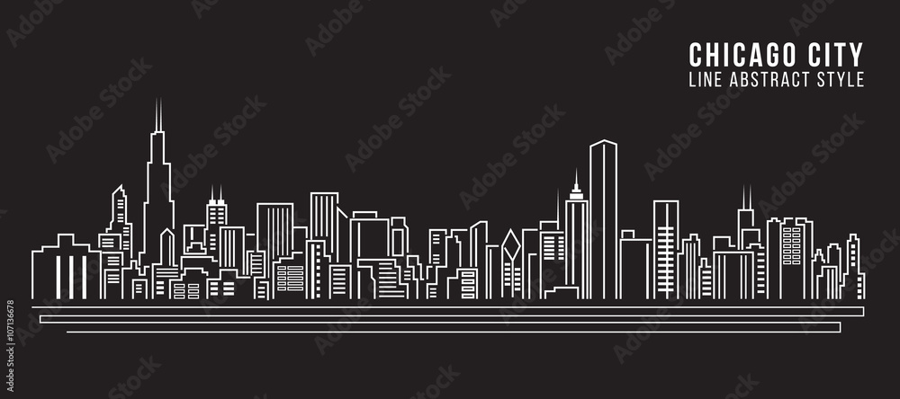 Obraz premium Cityscape Building Line art Vector Illustration design - Chicago city