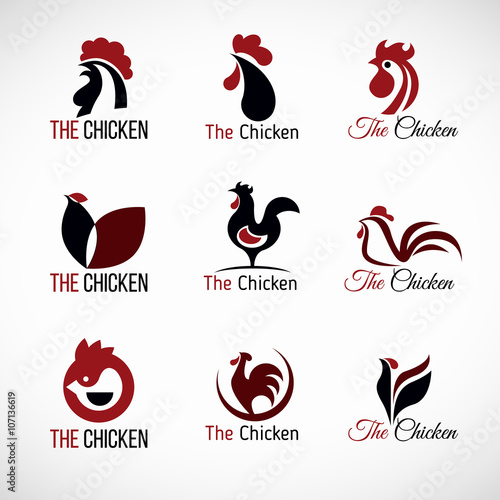 Fotografia Black red and brown Chicken logo vector set design