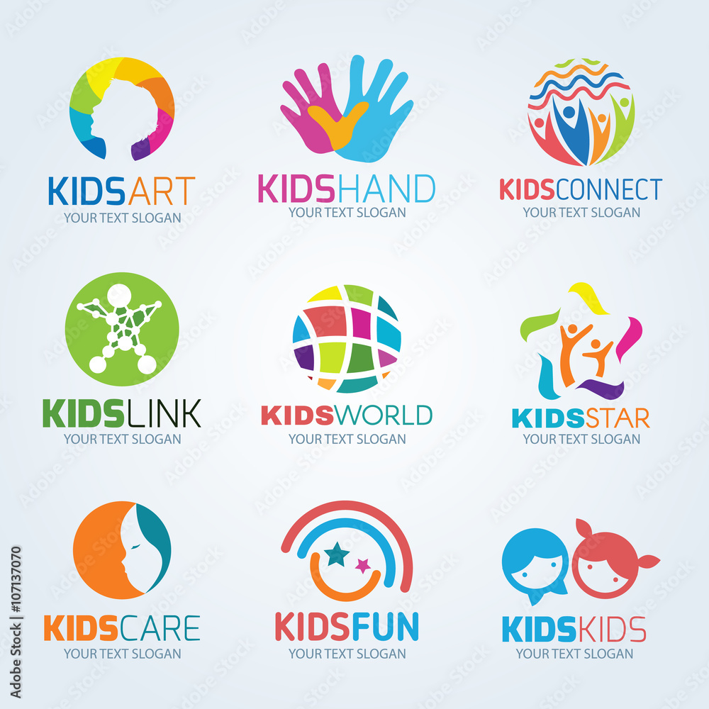 Kids child logo vector set design