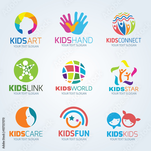 Kids child logo vector set design