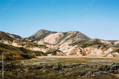 Icelandic landscape. Beautiful mountains and volcanic area with 