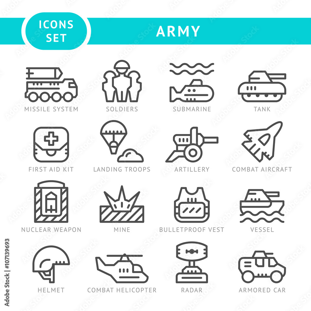 Set line icons of army Set line icons of army