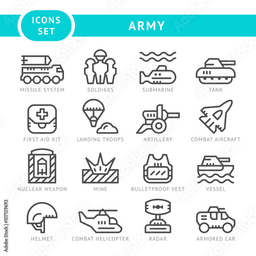 Set line icons of army