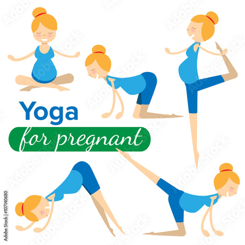 set illustrations of simple yoga poses for pregnant woman 