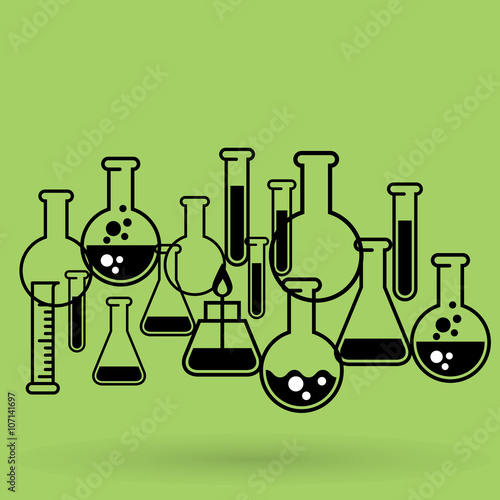 Chemical laboratory background with test tubes and flasks