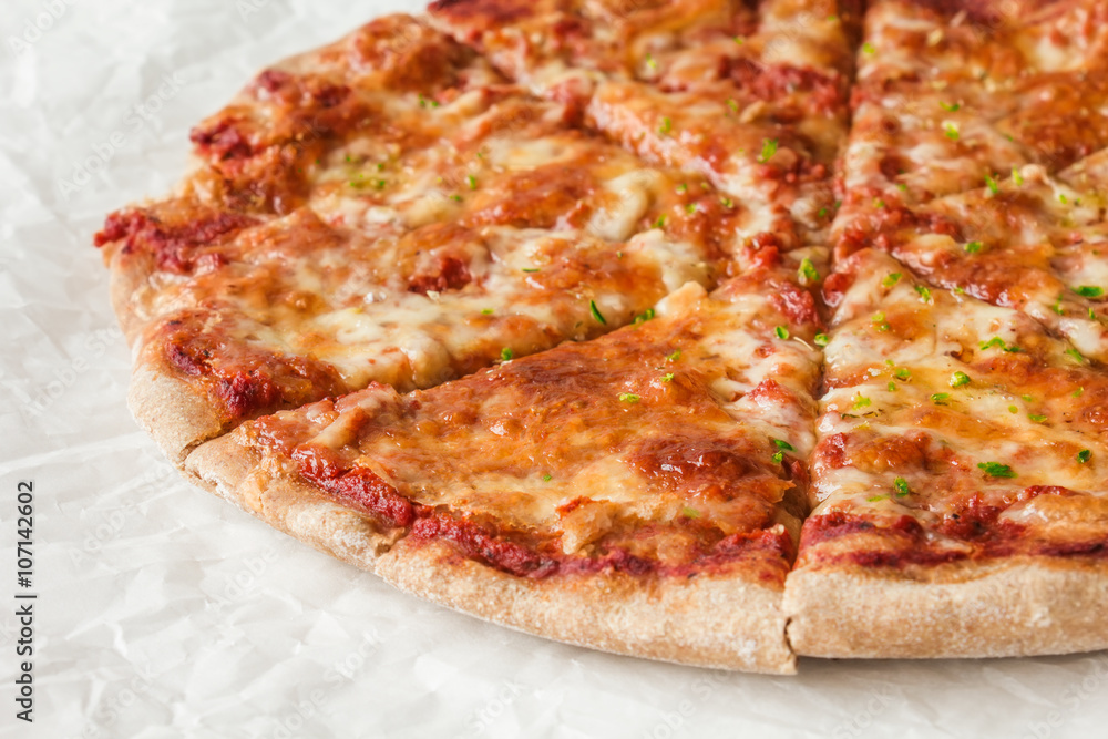 Pizza Margherita close up. Pizza Margherita close up.