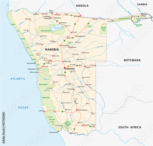 detailed roads and national park map of namibia