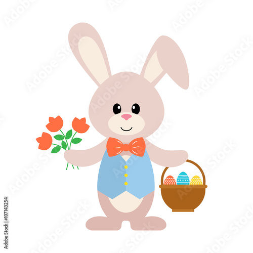 easter bunny clothing with a basket and flower