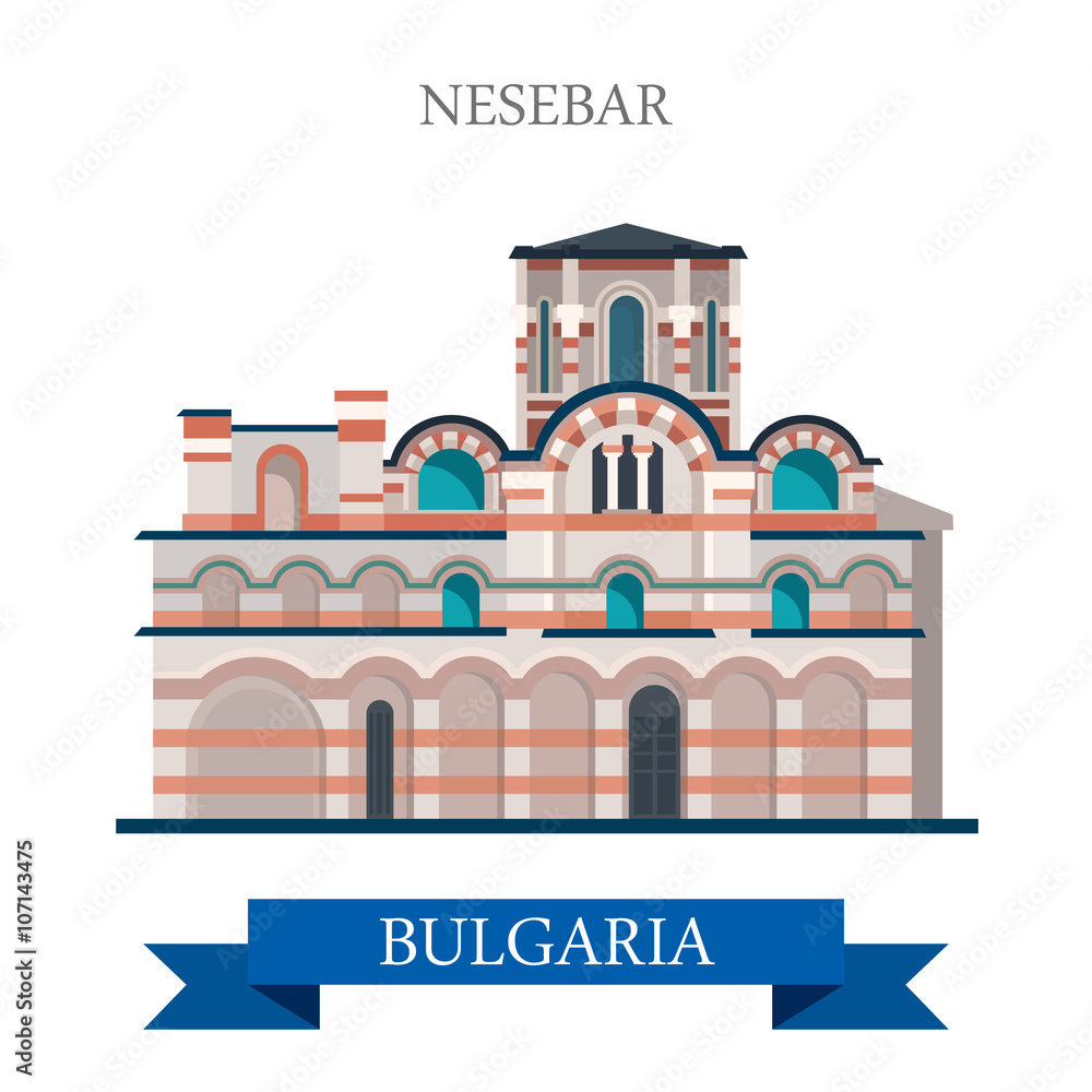 Church Christ Pantocrator Nesebar Bulgaria flat vector sight