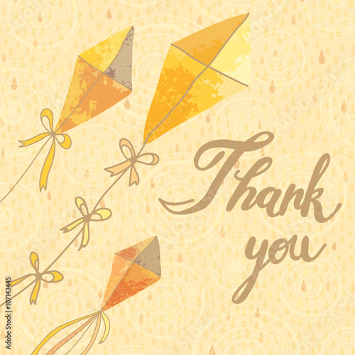 Greeting card Thank you with kites and hand-drawn text