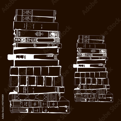 силуэт, старые книги в стопке