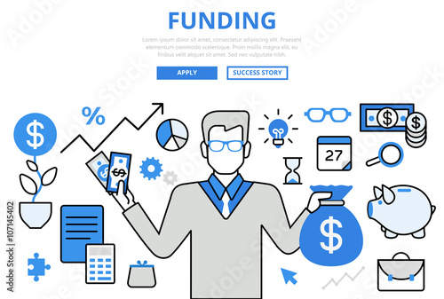 Funding investor financial concept flat line art vector icons