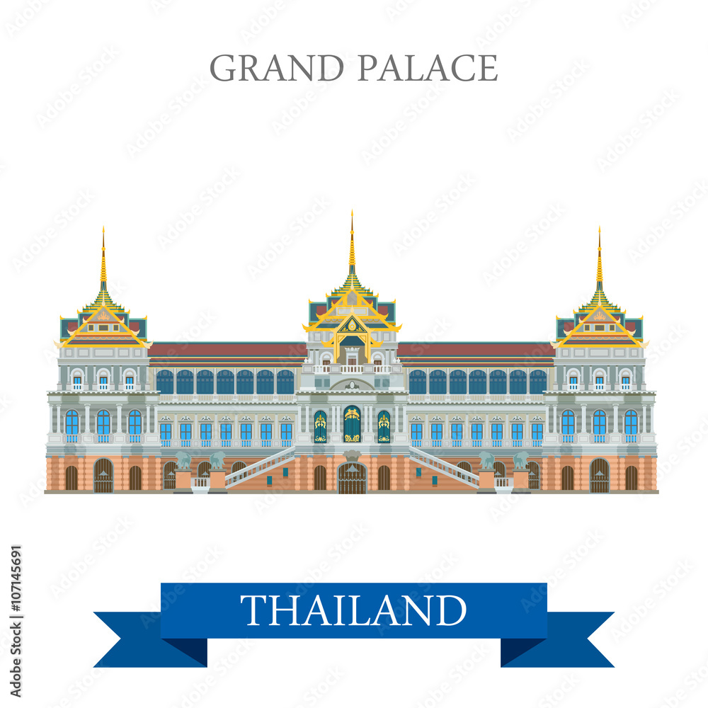 Fototapeta premium Grand Palace in Bangkok Thailand vector flat attraction travel