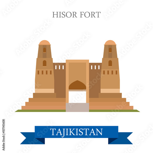 Hisor Fort in Dushanbe Tajikistan vector flat attraction travel