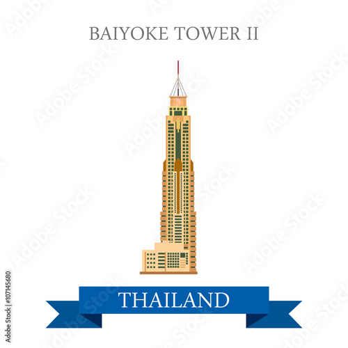Baiyoke Tower II Bangkok Thailand vector flat attraction travel