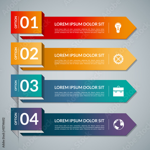 Infographic template with 4 steps parts, options. Vector banner with business icons and design elements