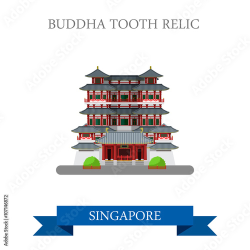 Buddha Tooth Relic Singapore vector flat attraction travel