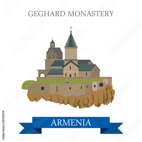 Geghard Monastery in Armenia landmarks vector flat attraction