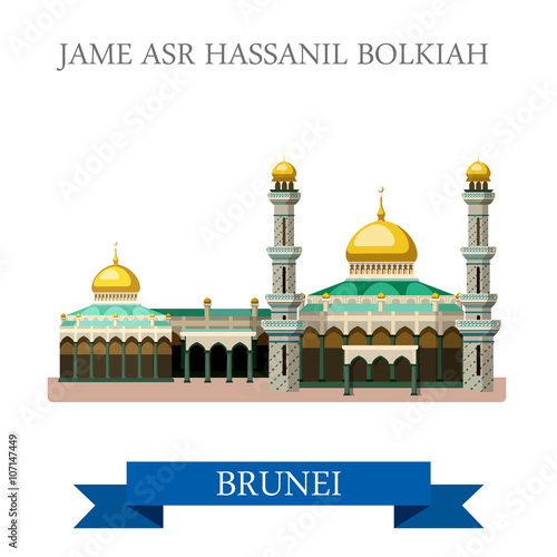 Jame Asr Hassanil Bolkiah mosque Brunei vector flat attraction