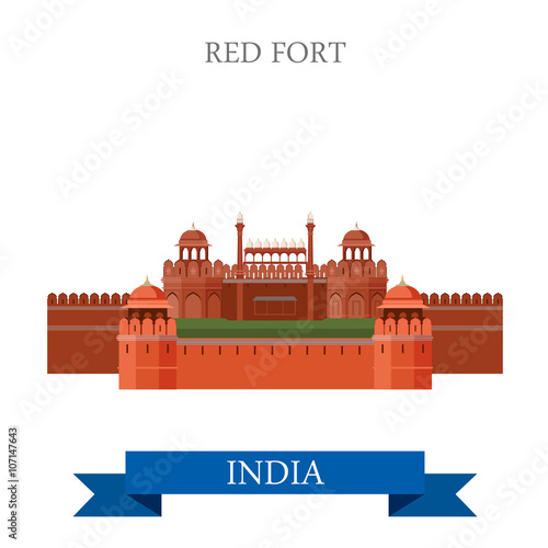 Red Fort in New Dehli, India vector flat attraction landmarks