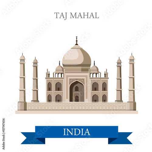 Taj Mahal mausoleum in Agra, India vector flat attraction