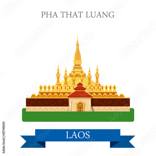 Pha That Luang in Laos vector flat attraction landmarks