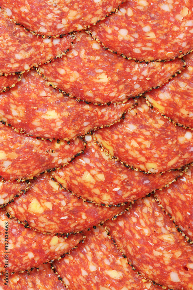 Black pepper-coated salami with cheese Black pepper-coated salami with cheese