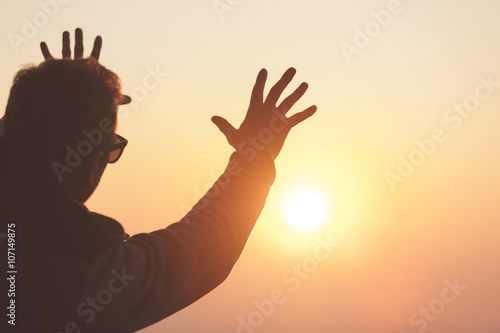 Hipster guy having fun in nature.
