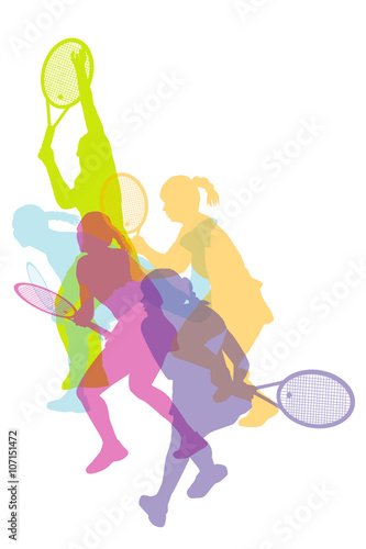 Women tennis silhouettes background