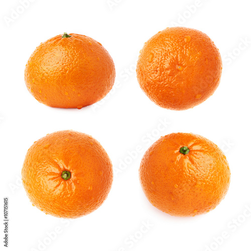 Fresh juicy tangerines fruits covered with the multiple water drops, isolated over the white background