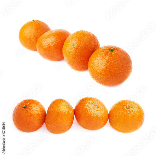 Four fresh juicy tangerines fruits composition isolated over the white background