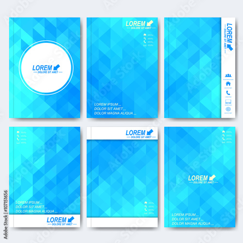Modern vector templates for brochure, flyer, cover magazine or report in A4 size. Business, science, medicine and technology design . Background with blue triangles