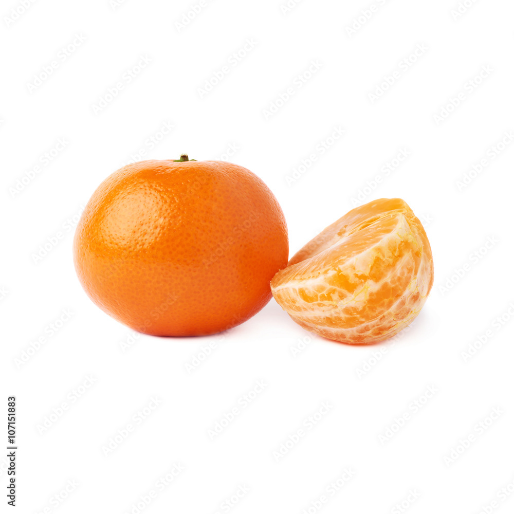 Half and fresh juicy tangerine fruit isolated over the white background Half and fresh juicy tangerine fruit isolated over the white background