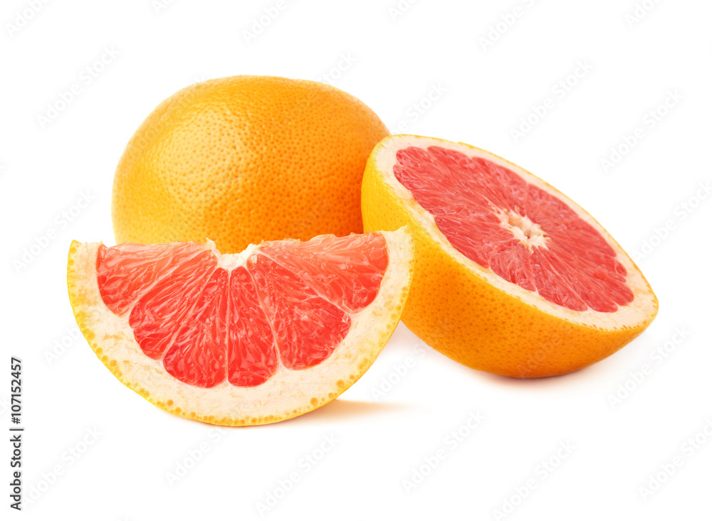 Served grapefruit composition isolated over the white background Served grapefruit composition isolated over the white background