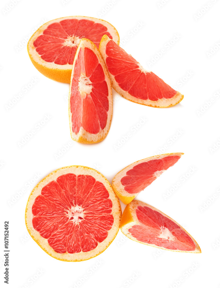 Served grapefruit composition isolated over the white background Served grapefruit composition isolated over the white background